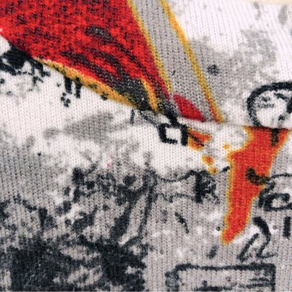 Papillon Mod Abstract Print Tunic Gray Red White Gold Scoop Neck Short Sleeve - Picture 14 of 16